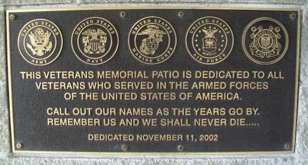 VETERANS MEMORIAL PATIO PLAQUE