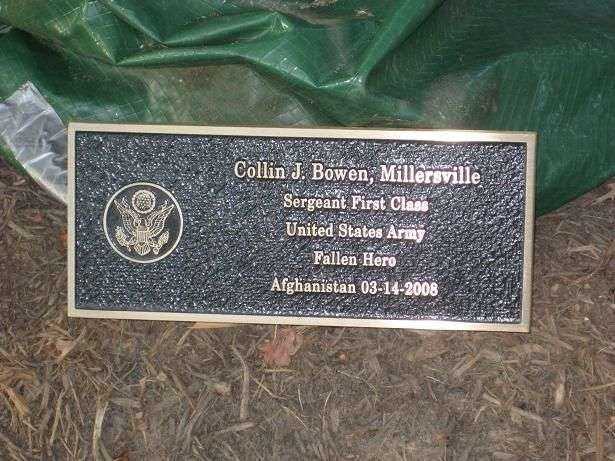 COLLIN J. BOWEN PARK TREE MEMORIAL PLAQUE