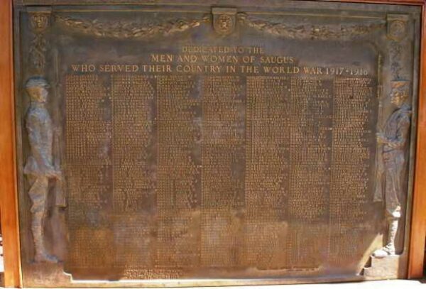 SAUGUS WORLD WAR HONOR ROLL MEMORIAL PLAQUE