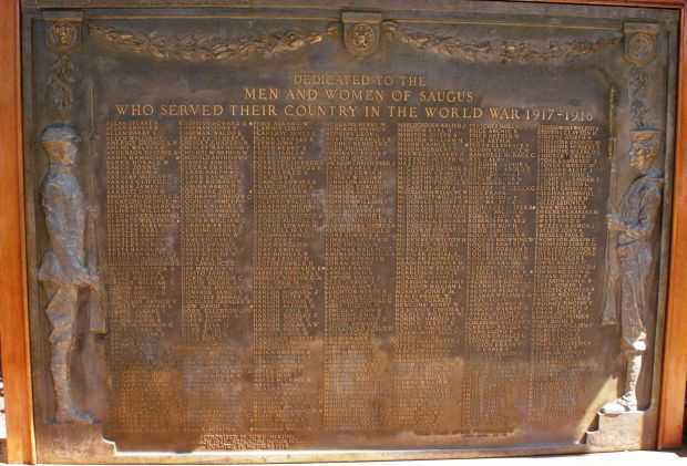 SAUGUS WORLD WAR HONOR ROLL MEMORIAL PLAQUE