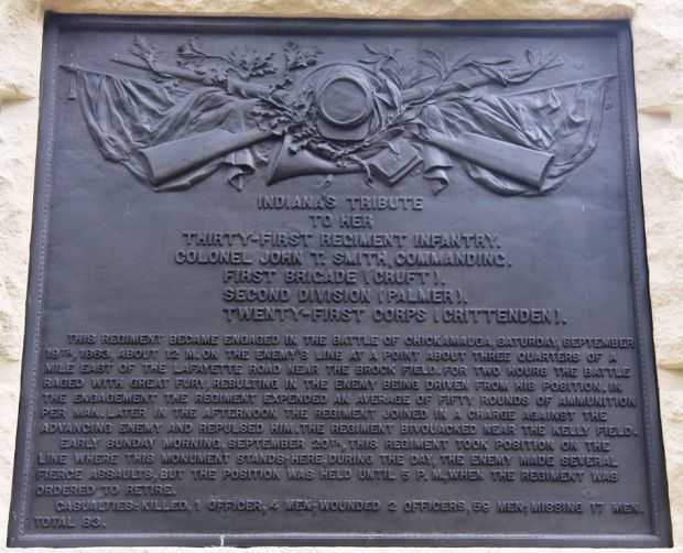 31ST REGIMENT INDIANA INFANTRY WAR MEMORIAL PLAQUE