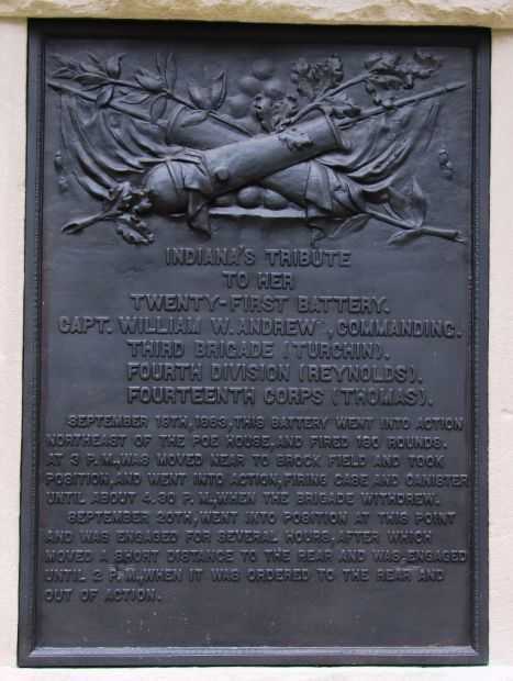 21ST INDIANA BATTERY WAR MEMORIAL PLAQUE