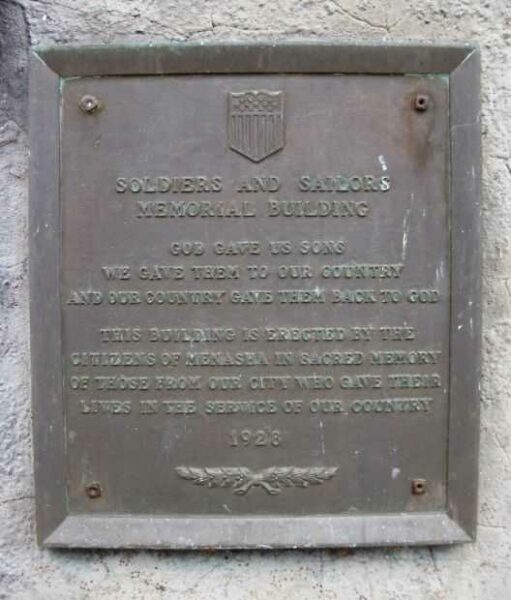 MENASHA SOLDIERS AND SAILORS MEMORIAL BUILDING PLAQUE