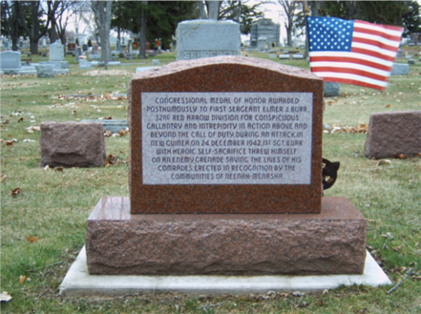 ELMER J BURR MEDAL OF HONOR CEMETERY STONE BACK