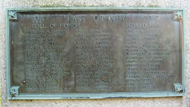 EAST GRANBY WORLD WAR ROLL OF HONOR MEMORIAL PLAQUE