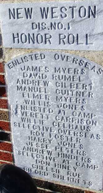 NEW WESTON DIS. NO. 1 HONOR ROLL MEMORIAL STONE