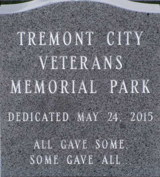 TREMONT CITY VETERANS MEMORIAL PARK DEDICATION STONE