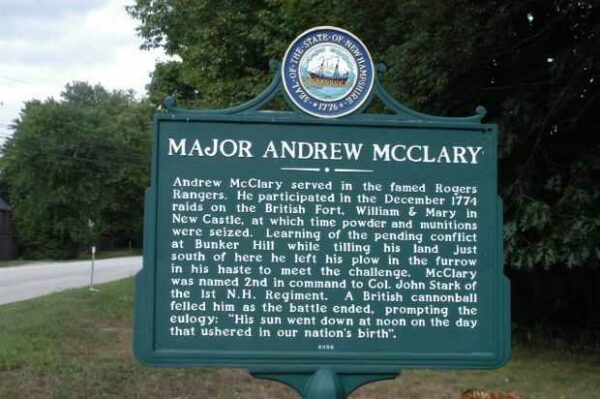 MAJOR ANDREW MCCLARY REVOLUTIONARY WAR MEMORIAL MARKER