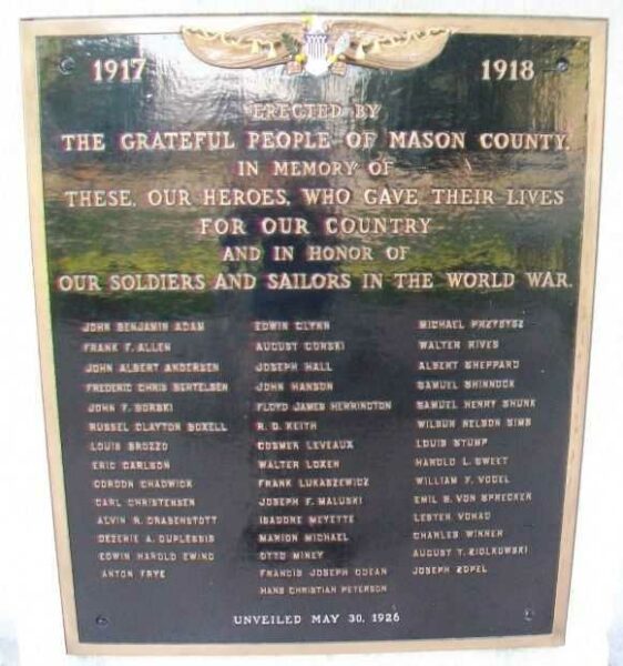 MASON COUNTY WORLD WAR I MEMORIAL PLAQUE