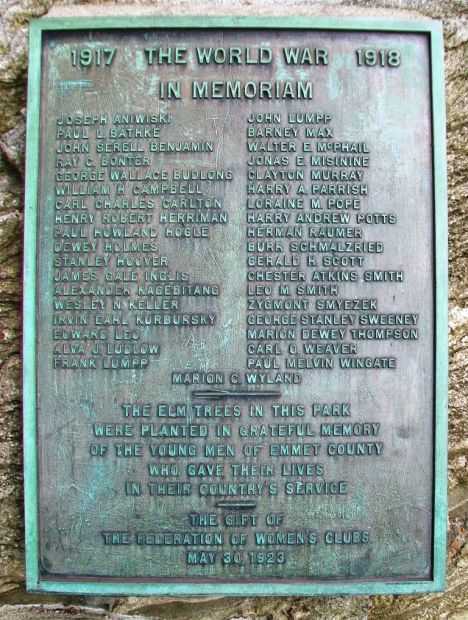 EMMET COUNTY WORLD WAR I MEMORIAL TREES PLAQUE