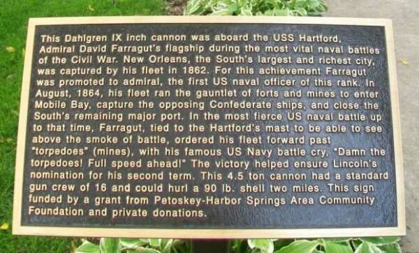USS HARTFORD DAHLGREN GUN MEMORIAL PLAQUE