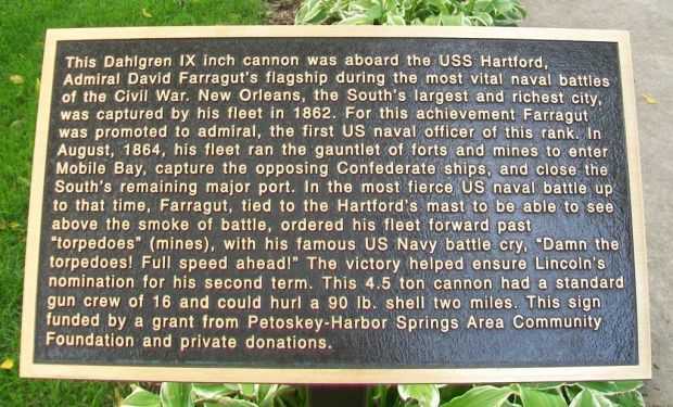 USS HARTFORD DAHLGREN GUN MEMORIAL PLAQUE