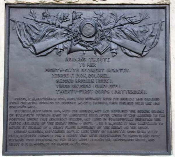 86TH INDIANA INFANTRY WAR MEMORIAL PLAQUE B