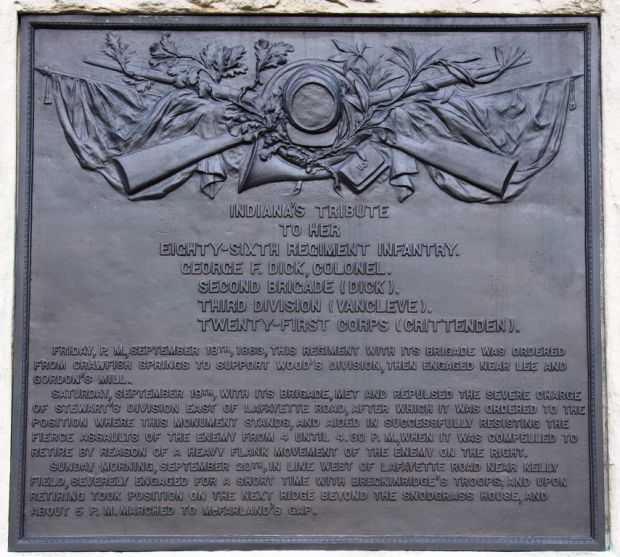 86TH INDIANA INFANTRY WAR MEMORIAL PLAQUE B