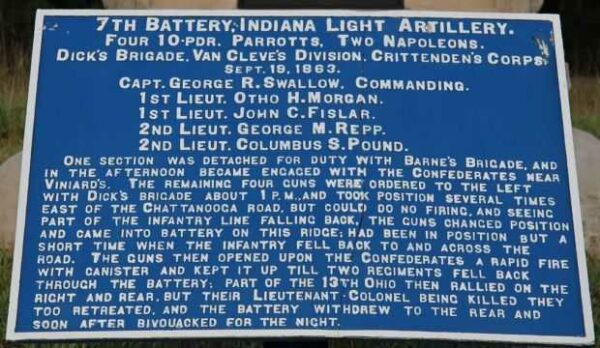 7TH BATTERY, INDIANA LIGHT ARTILLERY WAR MEMORIAL PLAQUE