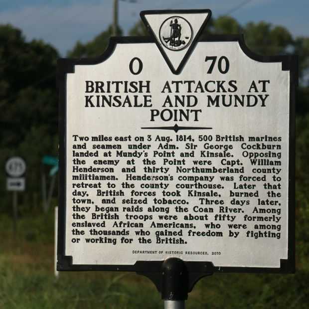 BRITISH ATTACKS AT KINSALE AND MUNDY POINT MEMORIAL MARKER