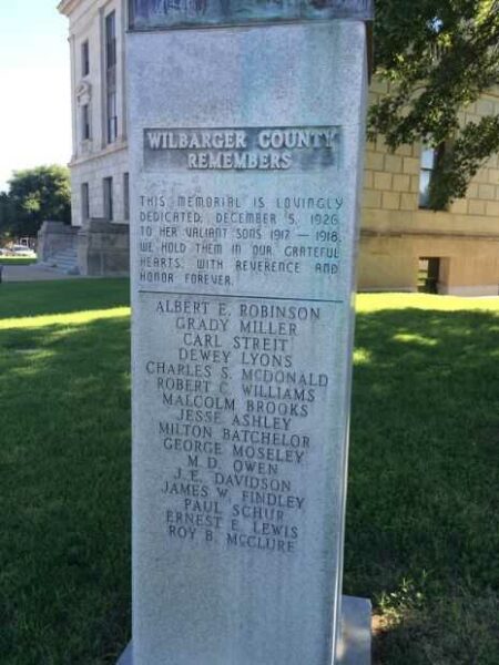 WIBARGER COUNTY WORLD WAR I MEMORIAL DEDICATION STONE