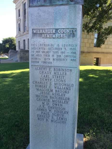 WIBARGER COUNTY WORLD WAR I MEMORIAL DEDICATION STONE