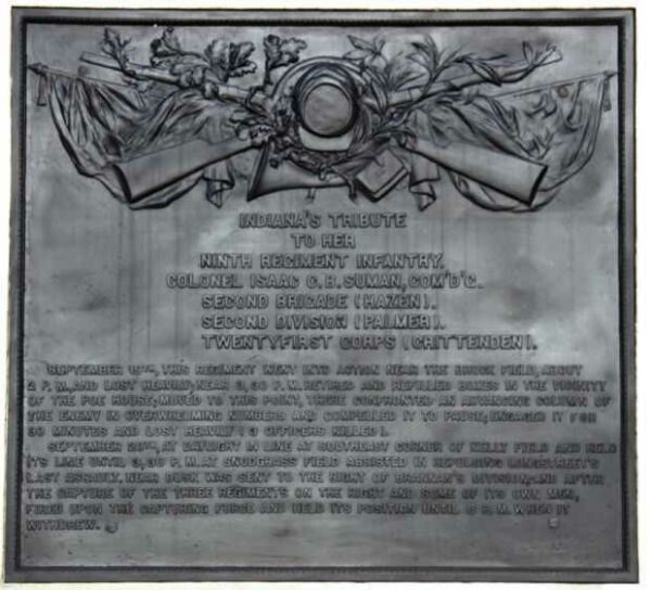 9TH REGIMENT INDIANA INFANTRY WAR MEMORIAL PLAQUE
