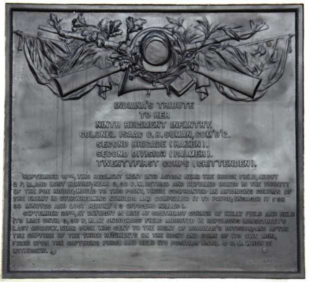 9TH REGIMENT INDIANA INFANTRY WAR MEMORIAL PLAQUE