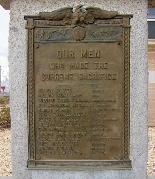 WINNEMUCCA AMERICAN LEGION WORLD WAR I HONOR ROLL MEMORIAL PLAQUE