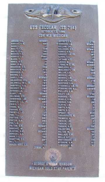 USS ESCOLAR (SS294) WAR MEMORIAL PLAQUE B