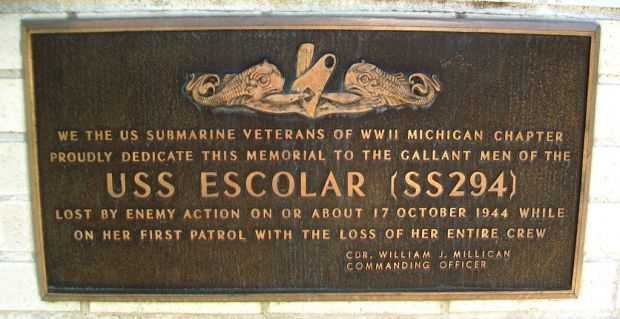 USS ESCOLAR (SS294) WAR MEMORIAL PLAQUE A