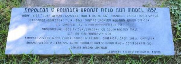 NAPOLEON 12 POUNDER BRONZE FIELD GUN MODEL 1857 MEMORIAL PLAQUE