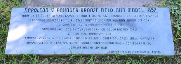 NAPOLEON 12 POUNDER BRONZE FIELD GUN MODEL 1857 MEMORIAL PLAQUE