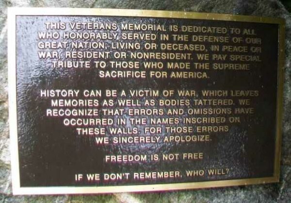 LEELANAU COUNTY VETERANS MEMORIAL PLAQUE