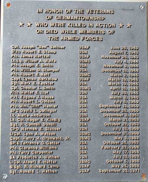 GERMANTOWN WAR VETERANS MEMORIAL PLAQUE