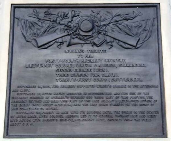 INDIANA’S FORTY-FOURTH REGIMENT INFANTRY MEMORIAL PLAQUE