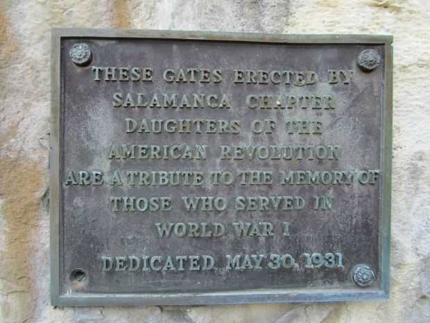 SALAMANCA WORLD WAR I MEMORIAL GATES PLAQUE