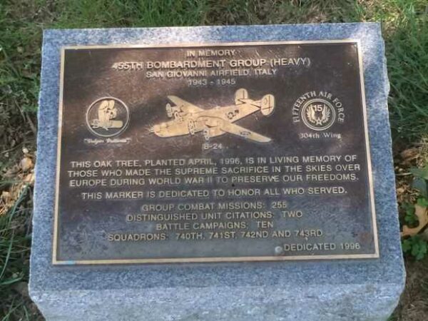 455TH BOMBARDMENT GROUP (HEAVY) MEMORIAL TREE PLAQUE