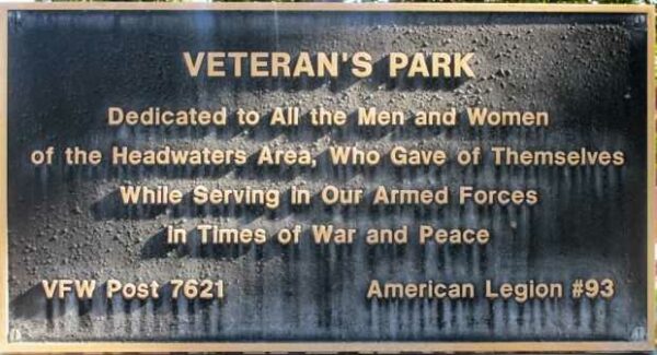 HEADWATERS AREA VETERAN’S PARK MEMORIAL PLAQUE