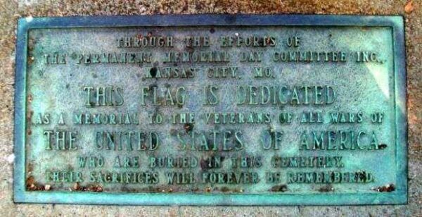 UNION CEMETERY WAR VETERANS MEMORIAL FLAG POLE PLAQUE