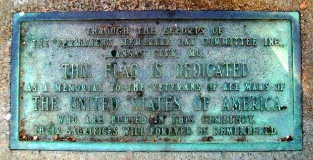 UNION CEMETERY WAR VETERANS MEMORIAL FLAG POLE PLAQUE