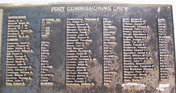 U.S.S. POGY (SS266) WAR MEMORIAL CREW PLAQUE