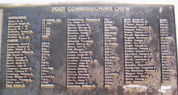 U.S.S. POGY (SS266) WAR MEMORIAL CREW PLAQUE