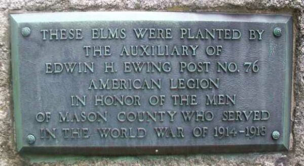 MASON COUNTY WORLD WAR MEMORIAL ELMS PLAQUE