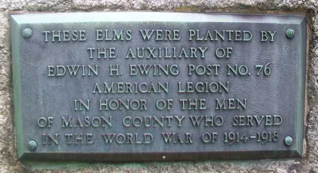 MASON COUNTY WORLD WAR MEMORIAL ELMS PLAQUE