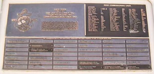 U.S.S. ROCK (SS274) WAR MEMORIAL CREW PLAQUE