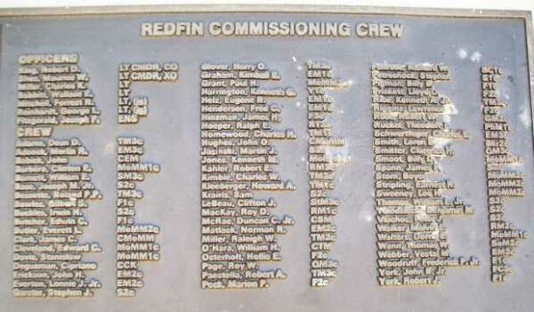 U.S.S. REDFIN (SS272) WAR MEMORIAL CREW PLAQUE
