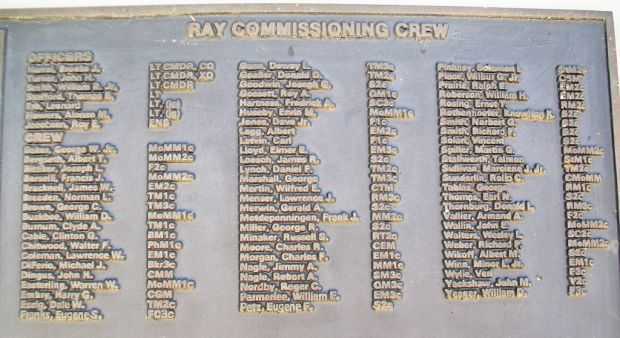 U.S.S. RAY (SS271) WAR MEMORIAL CREW PLAQUE