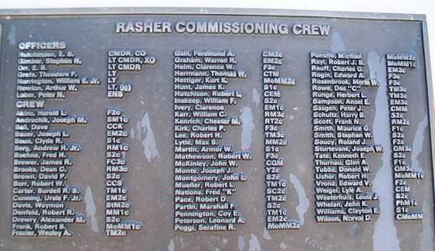 U.S.S. RASHER (SS269) WAR MEMORIAL CREW PLAQUE