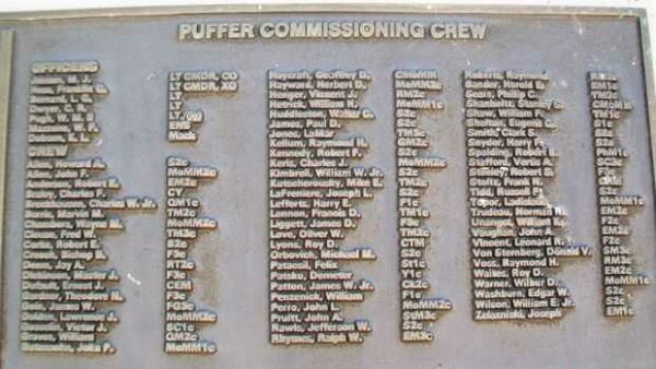 U.S.S. PUFFER (SS268) WAR MEMORIAL CREW PLAQUE