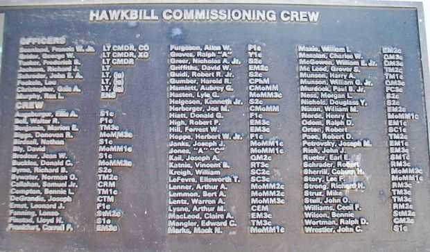 U.S.S. HAWKBILL (SS366) WAR MEMORIAL CREW PLAQUE