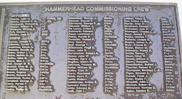 U.S.S. HAMMERHEAD (SS364) WAR MEMORIAL CREW PLAQUE