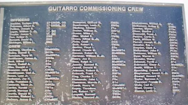 U.S.S. GUITARRO (SS363) WAR MEMORIAL CREW PLAQUE