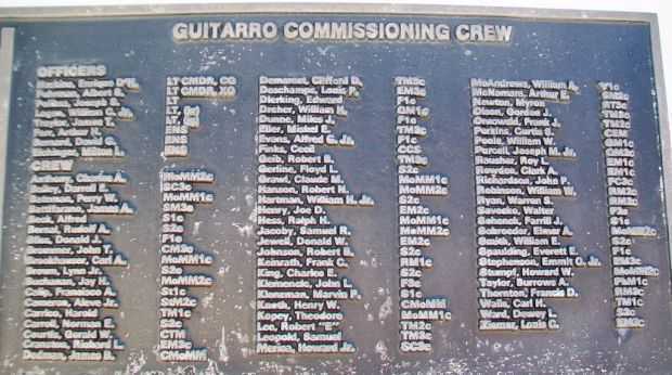 U.S.S. GUITARRO (SS363) WAR MEMORIAL CREW PLAQUE